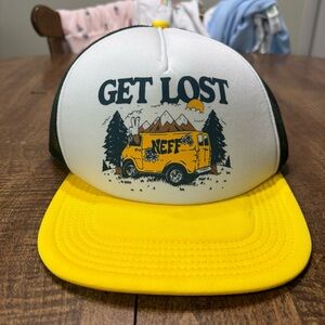 Neff Yellow and White 'Get Lost' Trucker Hat